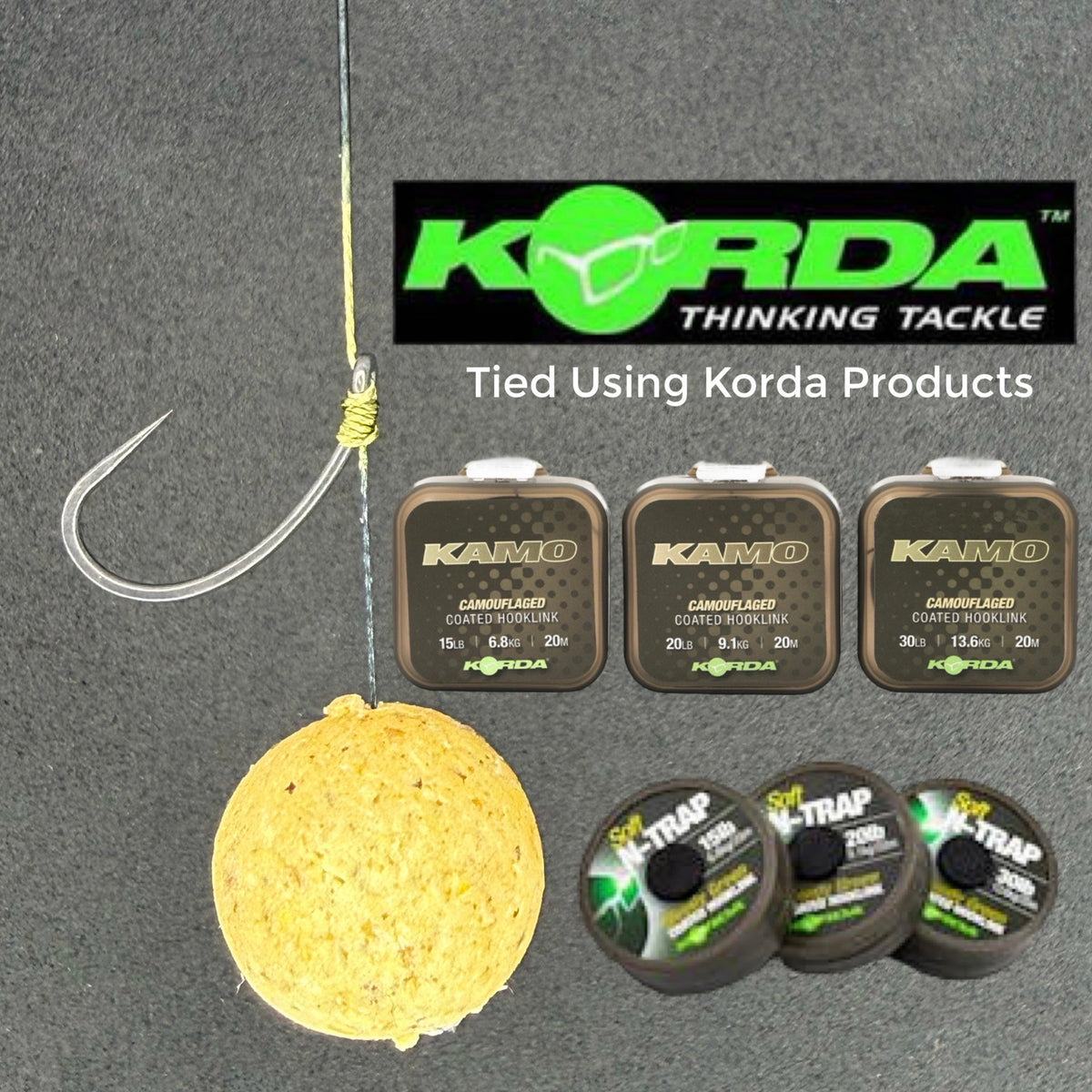 Korda 5 x Standard Hair Rigs Tied With N-Trap or Kamo Coated Braid