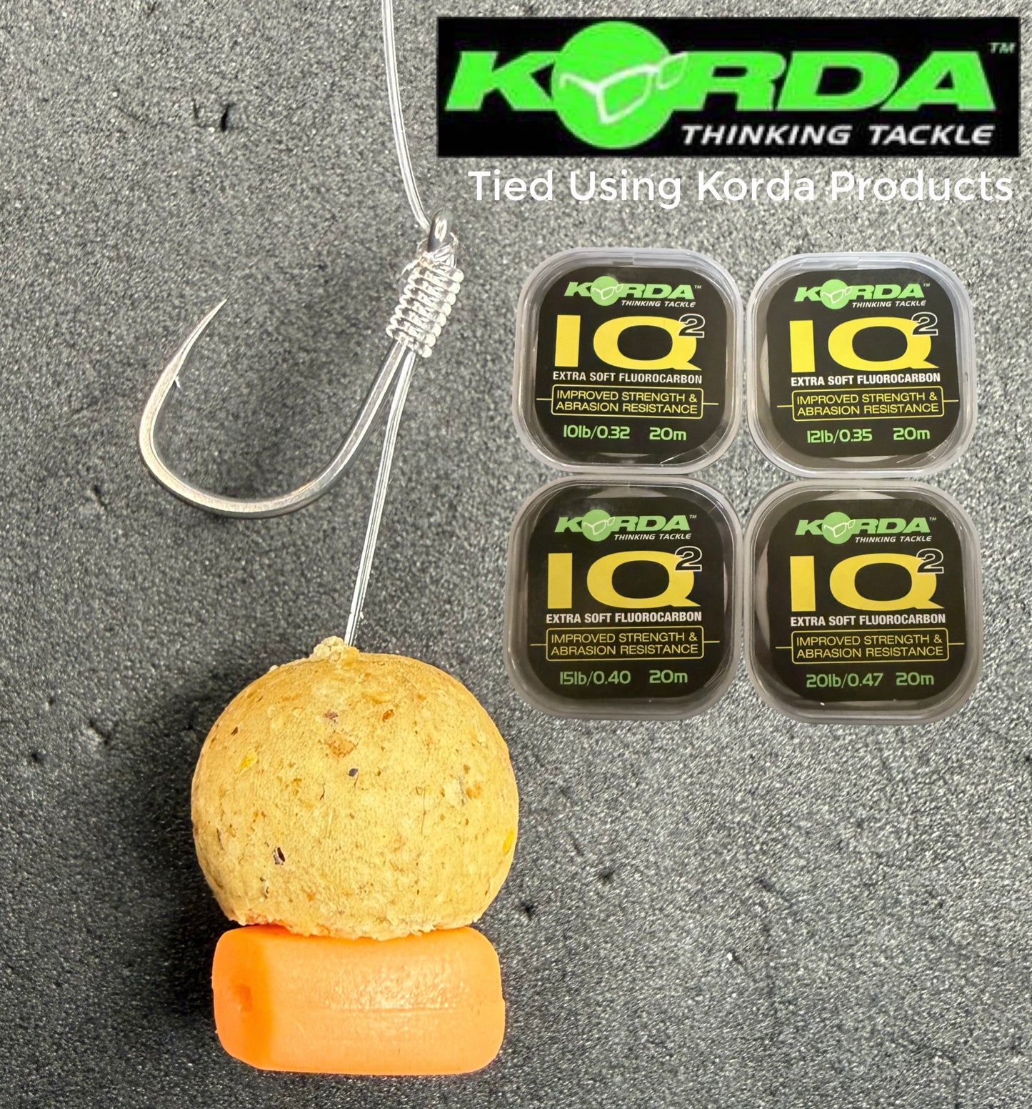 Korda 5 Standard Hair Rig Tied With IQ2 Soft Fluorocarbon + Various Options