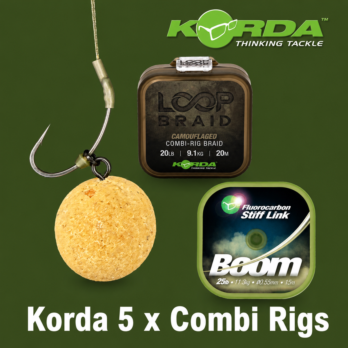 Korda 5 Combi Rigs Tied With Boom/Loop Braid + Various Options