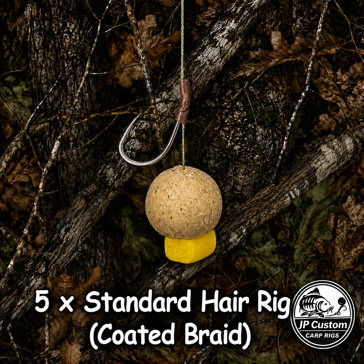 5 x Standard Hair Rigs Tied With Coated Braid