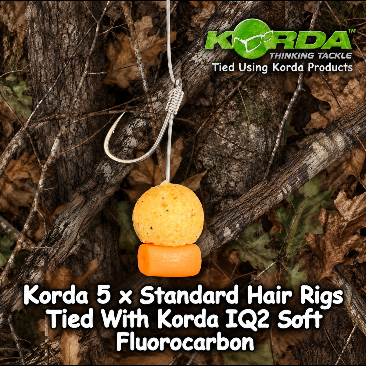 Korda 5 x Standard Hair Rigs Tied With Korda IQ2 Soft Fluorocarbon