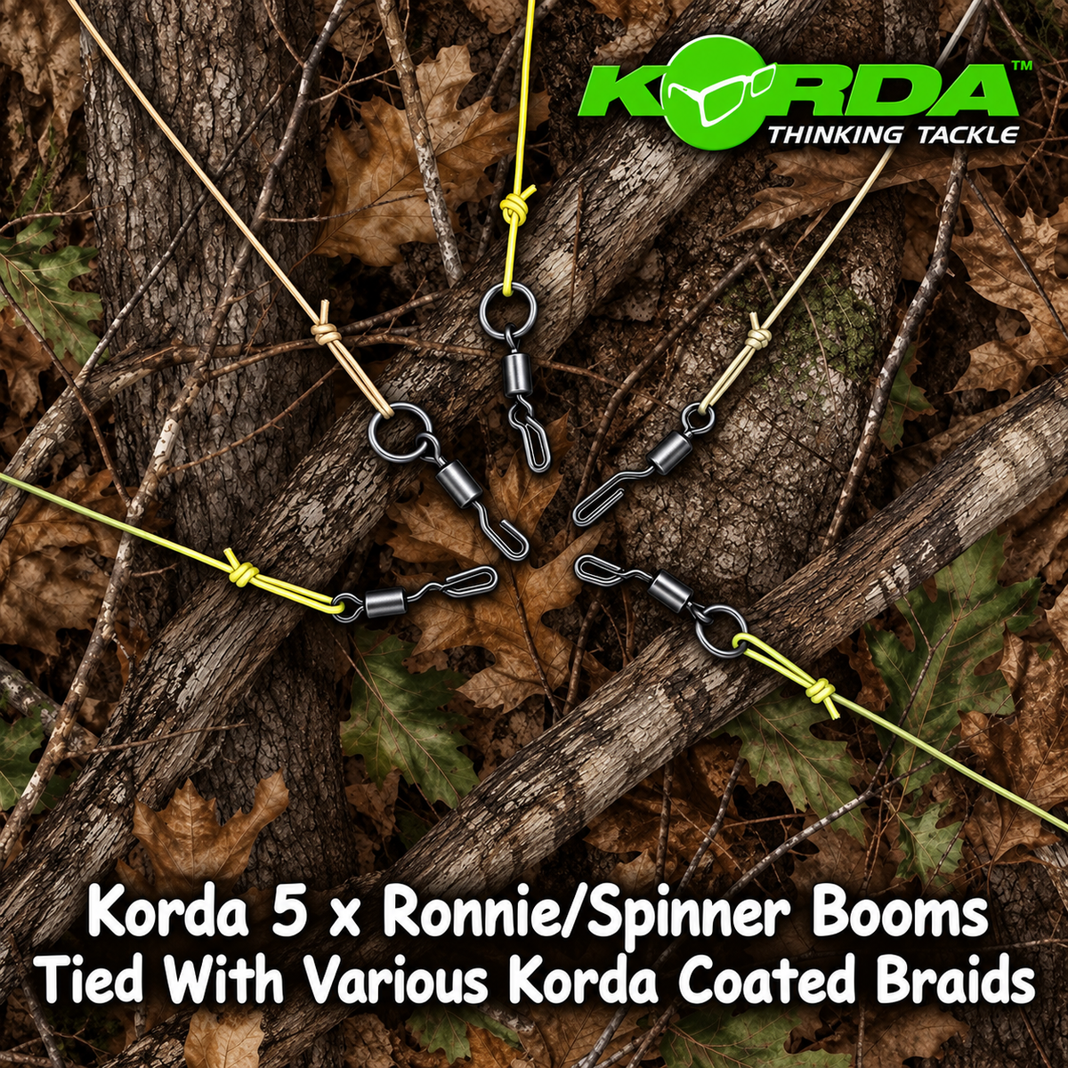 Korda 5 x Ronnie/Spinner Booms Tied With Various Korda Coated Braids