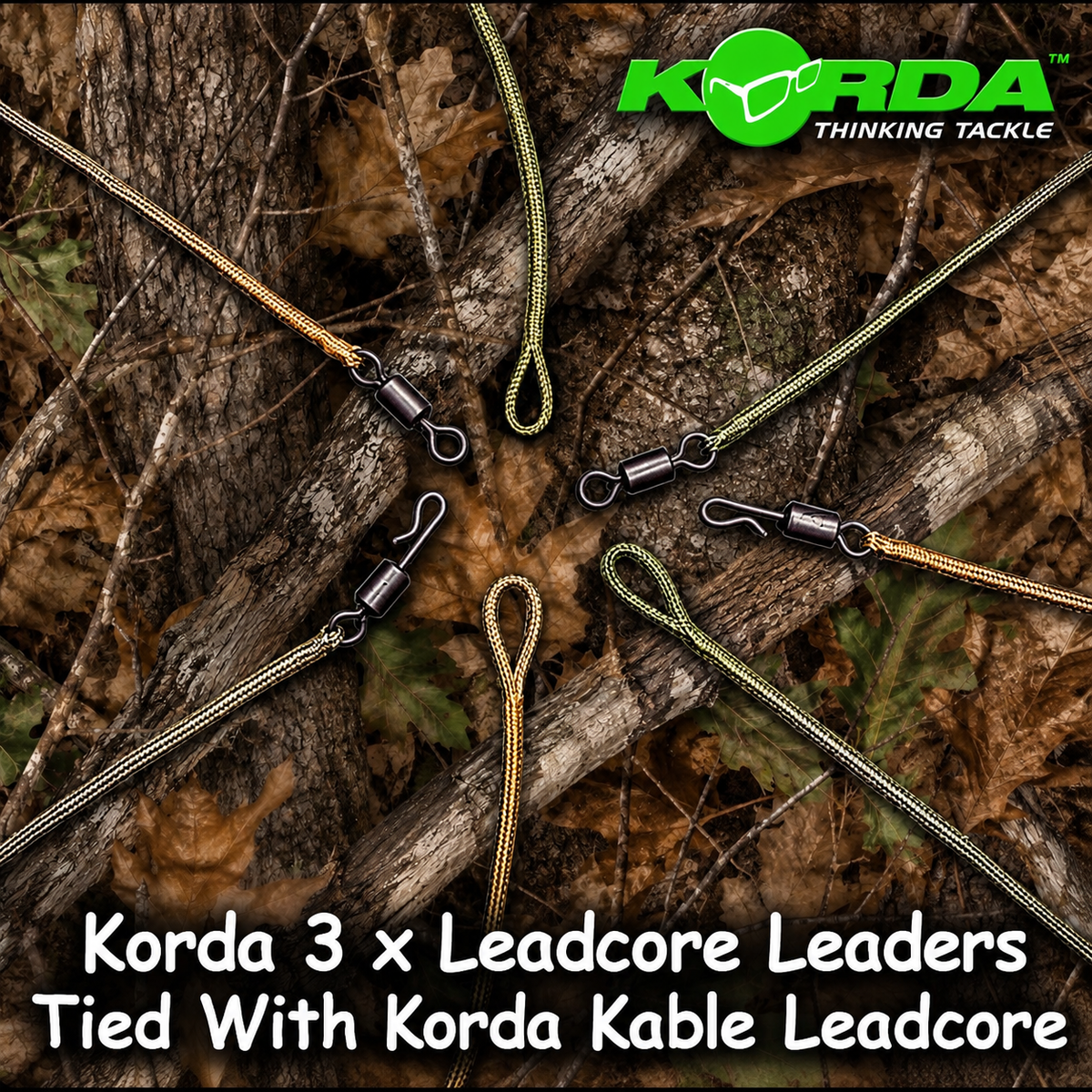 Korda 3 x Leadcore Leaders Tied With Korda Kable Leadcore