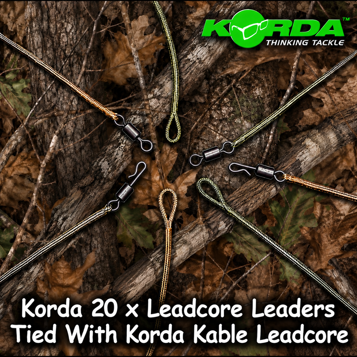 Korda 20 x Leadcore Leaders Tied With Korda Kable Leadcore