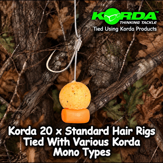 Korda 20 x Standard Hair Rigs Tied With Various Korda Mono Types