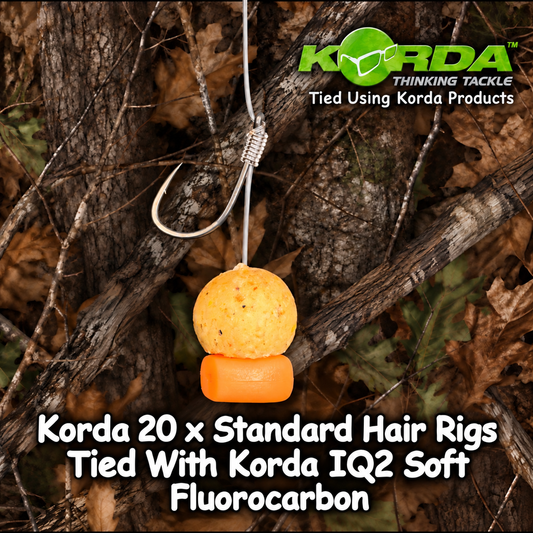 Korda 20 x Standard Hair Rigs Tied With Korda IQ2 Soft Fluorocarbon