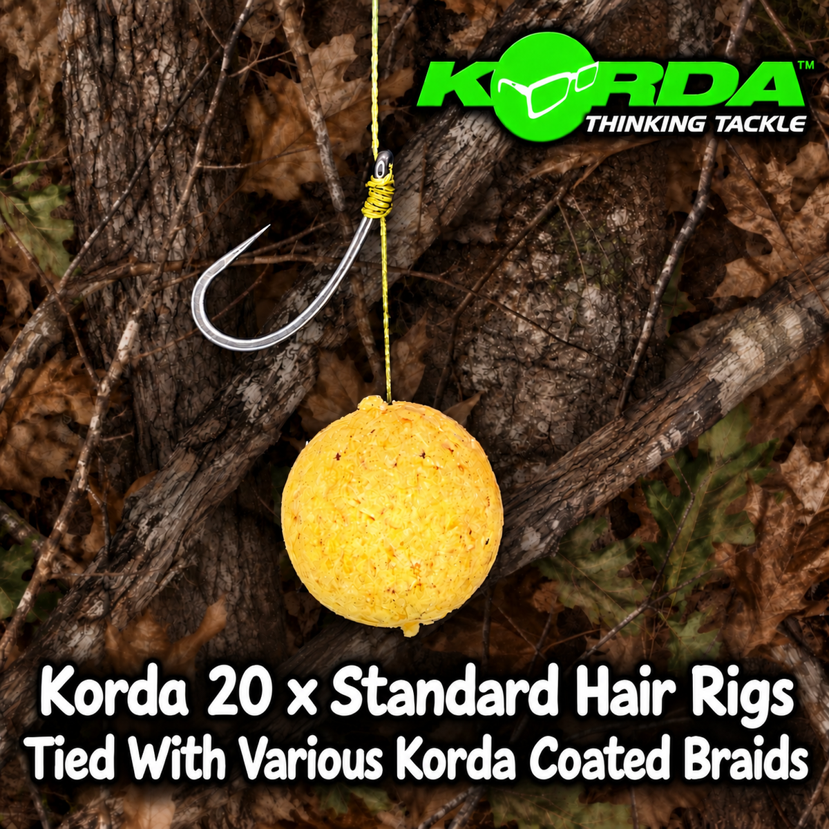 Korda 20 x Standard Hair Rigs Tied With Various Korda Coated Braids