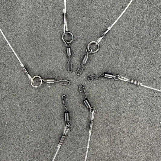 JP Custom Carp Rigs 25 x Ronnie/Spinner Rig (Booms Only)Tied With Fluorocarbon Stiff Boom Section + Various Options
